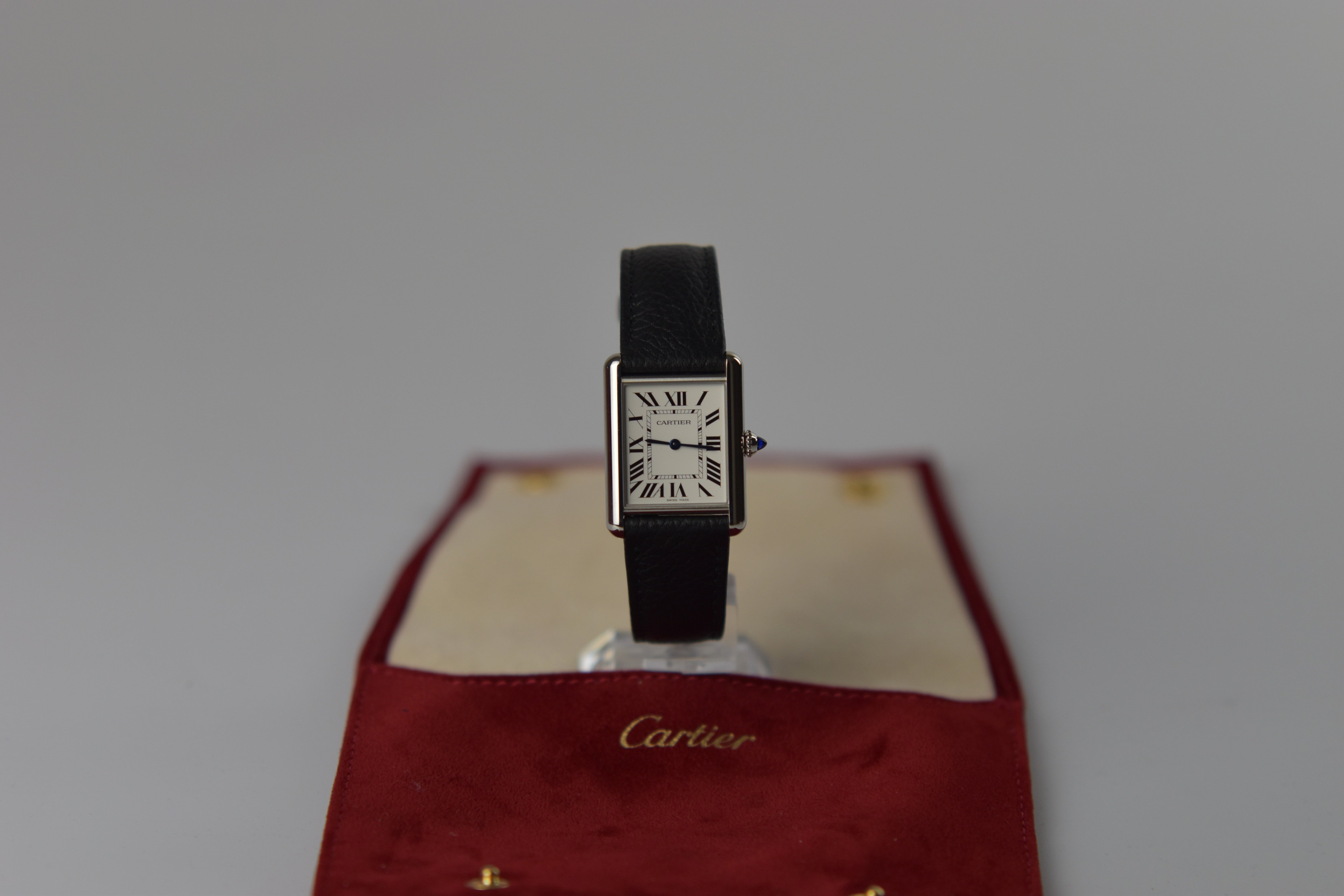 Cartier Tank Must WSTA0136 Stainless Steel Silver Dial Black Leather Strap