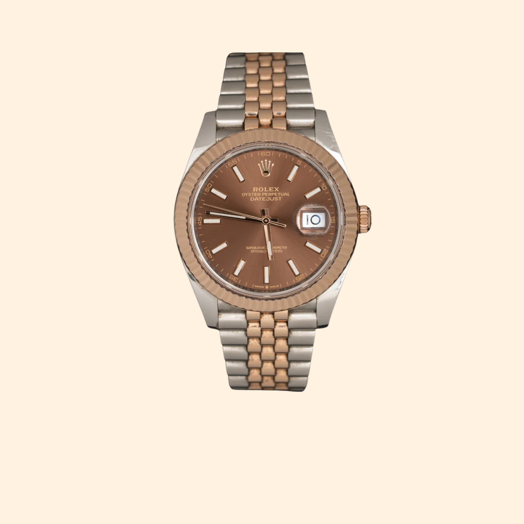 Rolex Datejust Ref. 126331 41mm Two Tone RG/SS Chocolate Stick Dial Fluted Bezel