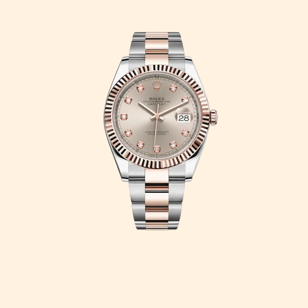 Datejust 41 41mm Oyster Bracelet Oystersteel and Everose Gold with Sundust Diamond-Set Dial Fluted Bezel Ref. 126331