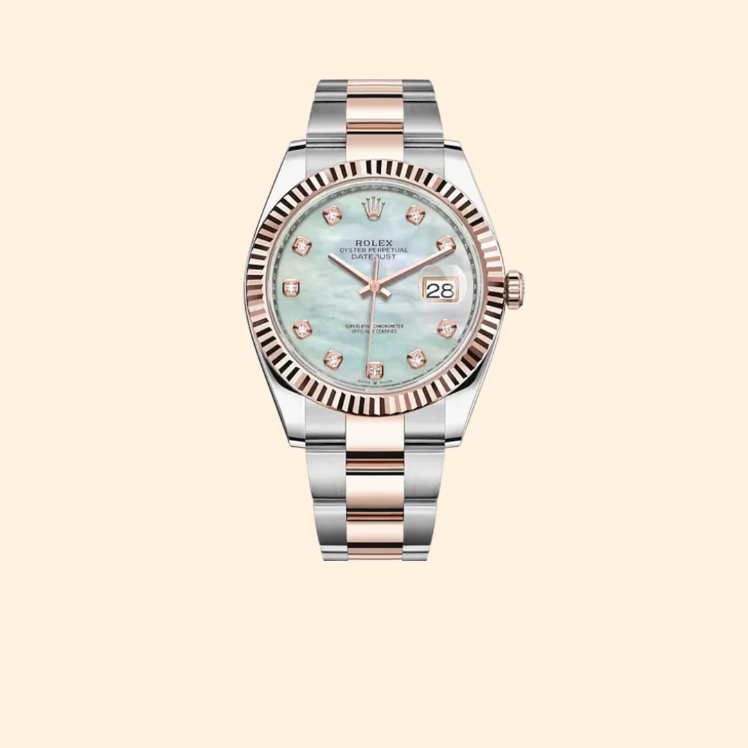 Datejust 41 41mm Oyster Bracelet Oystersteel and Everose Gold with White Mother-Of-Pearl Diamond-Set Dial Fluted Bezel Ref. 126331