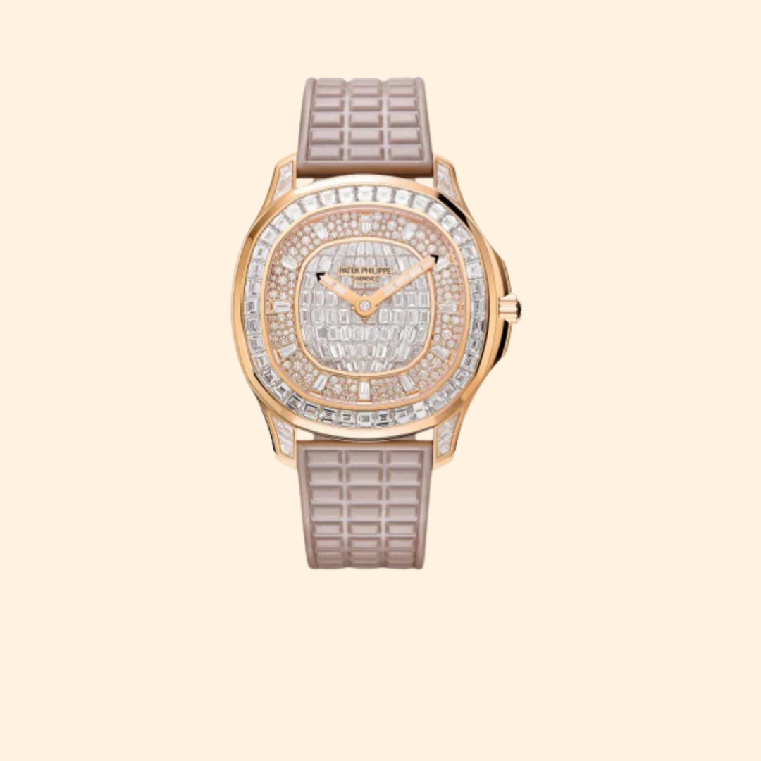 Patek Philippe Aquanaut Luce Haute Joaillerie Ref. 5062/450R – 38.8mm Rose Gold with Diamond-Set Dial and Pearly Beige Tropical Strap