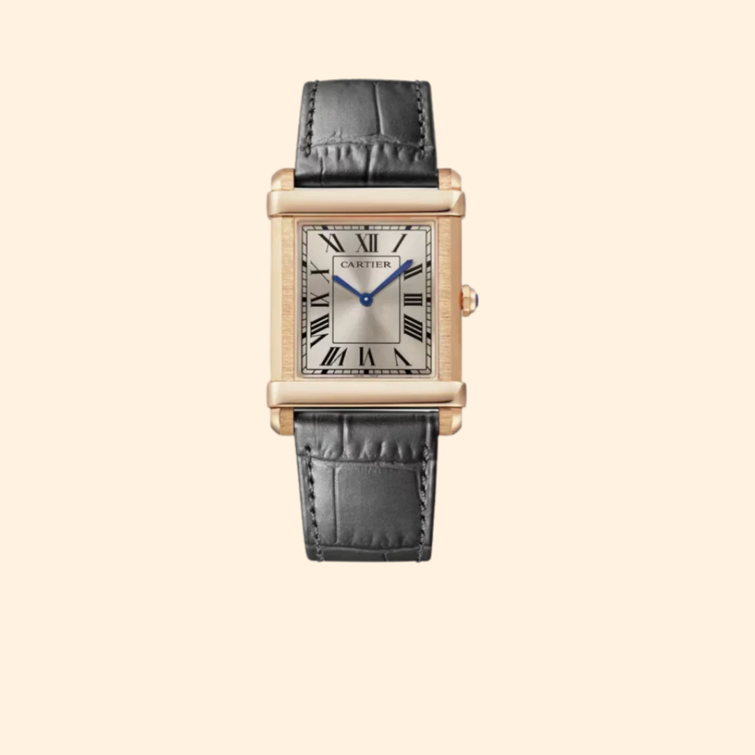 Cartier Tank Chinoise 40mm Rose Gold Case Gray Dial Black Alligator Strap