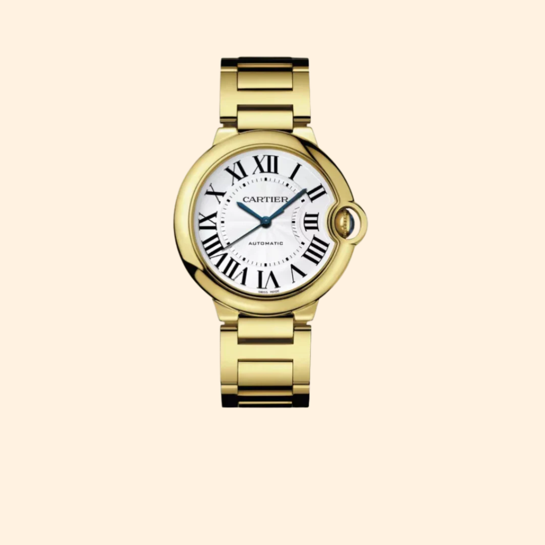 Ballon Bleu de Cartier 36 mm Yellow Gold Silver Guilloché Dial