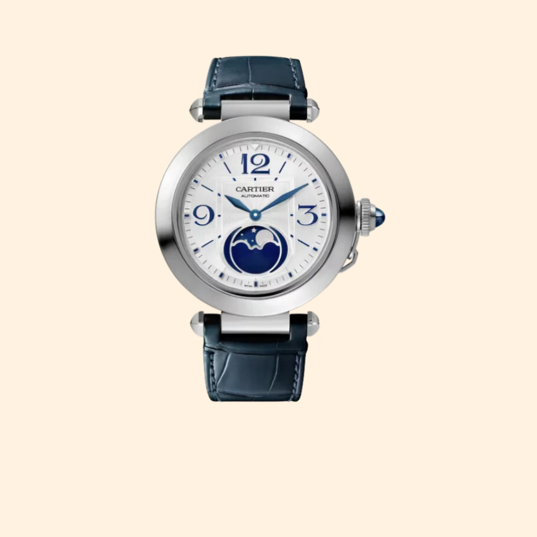 Pasha de Cartier Moon Phase 41 mm Stainless Steel with Silver Flinqué Dial