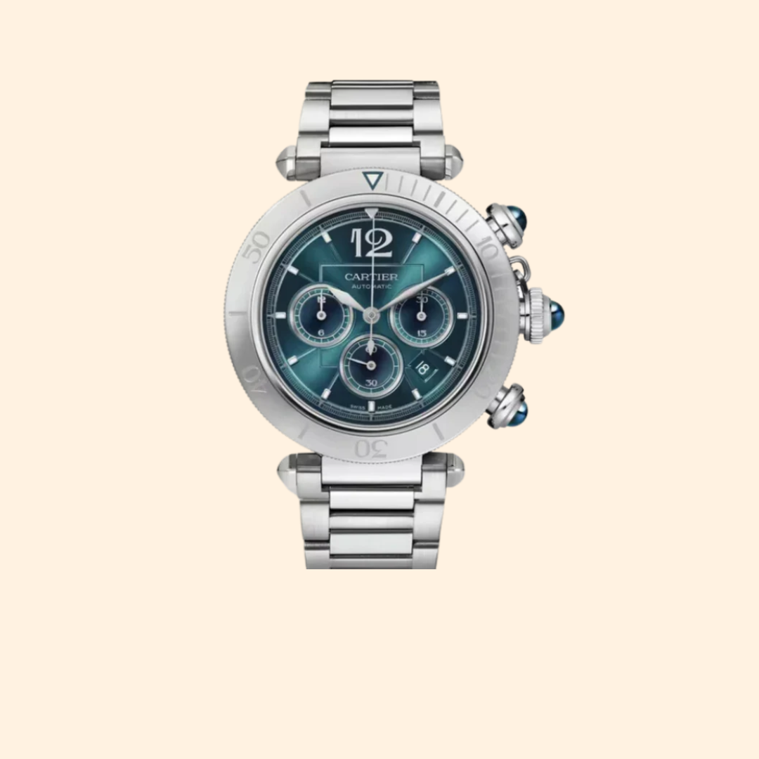 Pasha de Cartier Chronograph 41 mm Stainless Steel Blue Sunray Brushed Dial