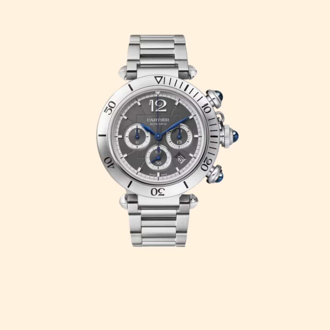 Pasha de Cartier 41 mm Chronograph Stainless Steel with Anthracite Flinqué Dial