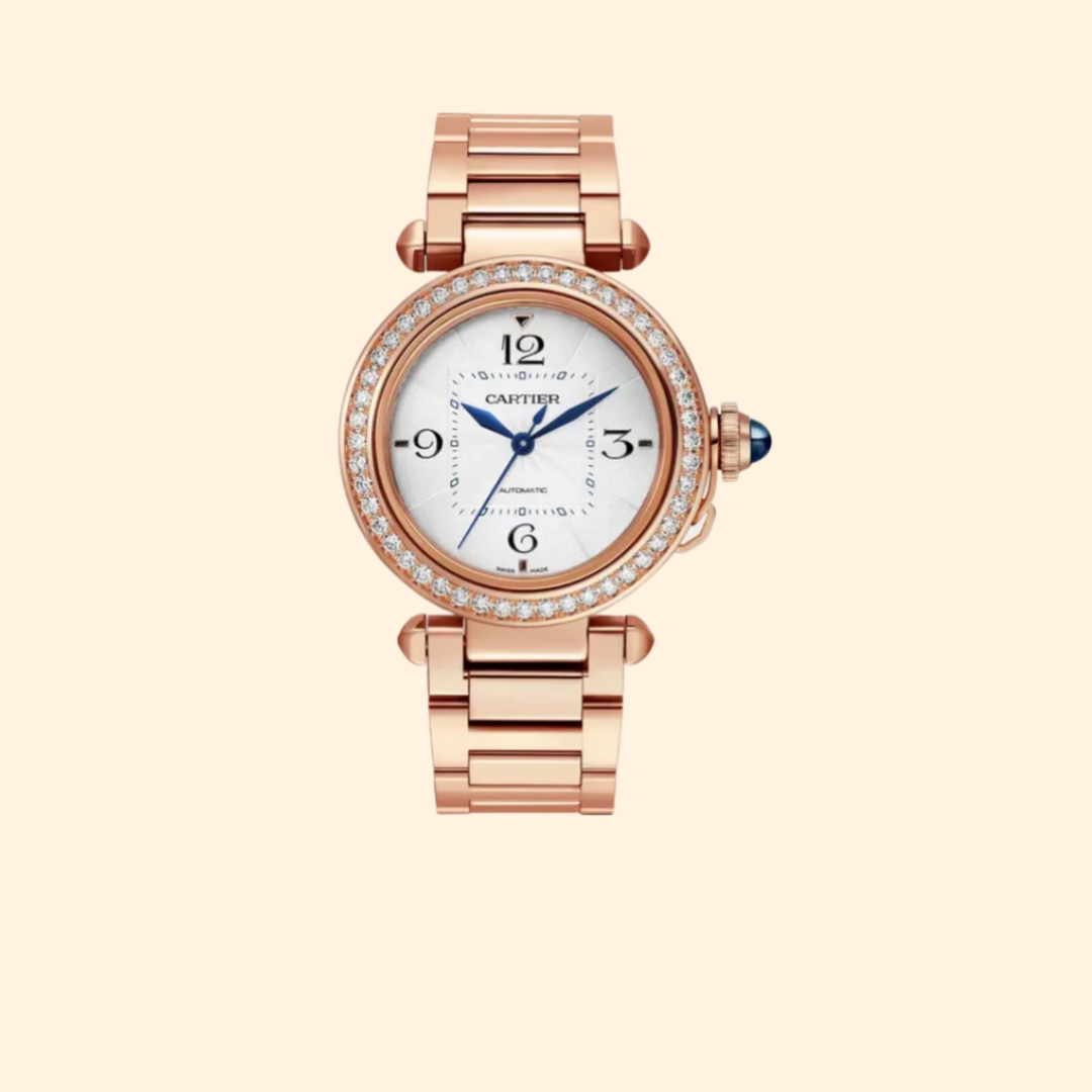 Cartier Pasha de Cartier 35 mm 18k Rose Gold with Silver Flinqué Dial