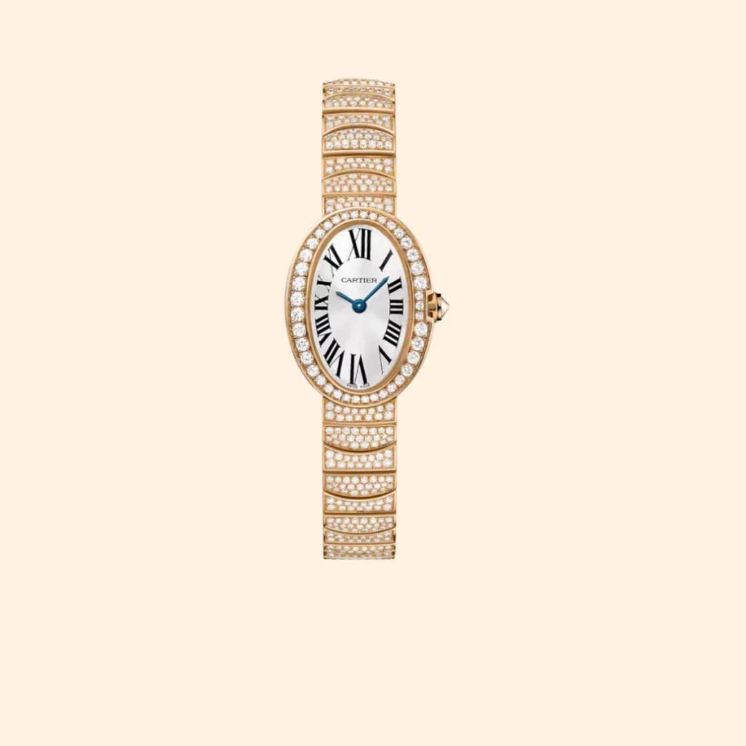 Baignoire de Cartier 25 mm 18k Rose Gold Silver Sunray Effect Dial