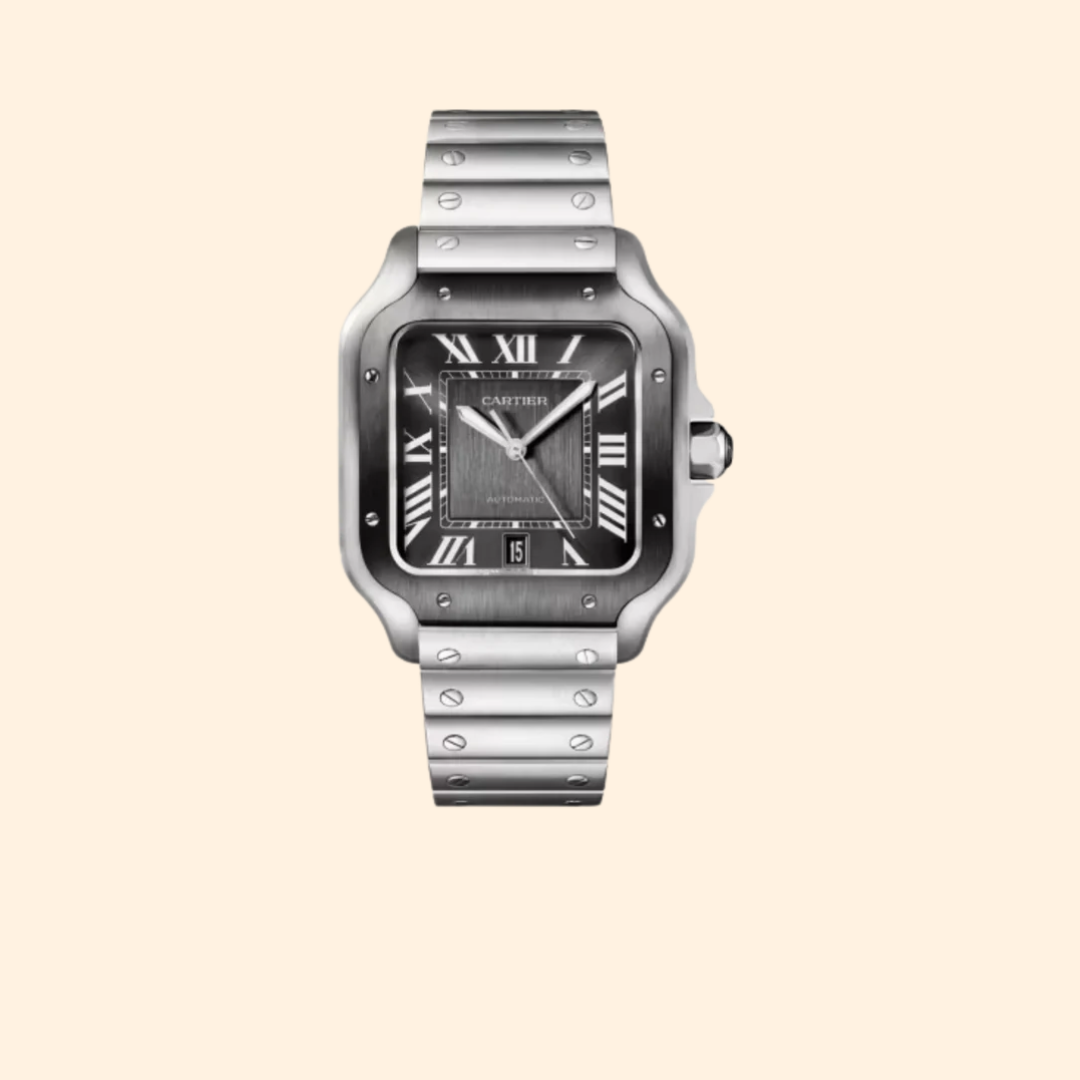 Santos de Cartier Large Model Stainless Steel with ADLC Black Bezel and Grey Dial (WSSA0037)