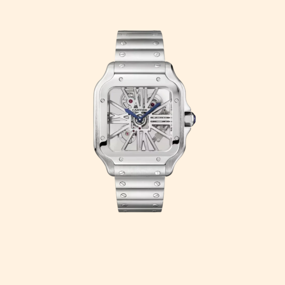 Santos de Cartier 28 mm Stainless Steel with Openworked White Dial