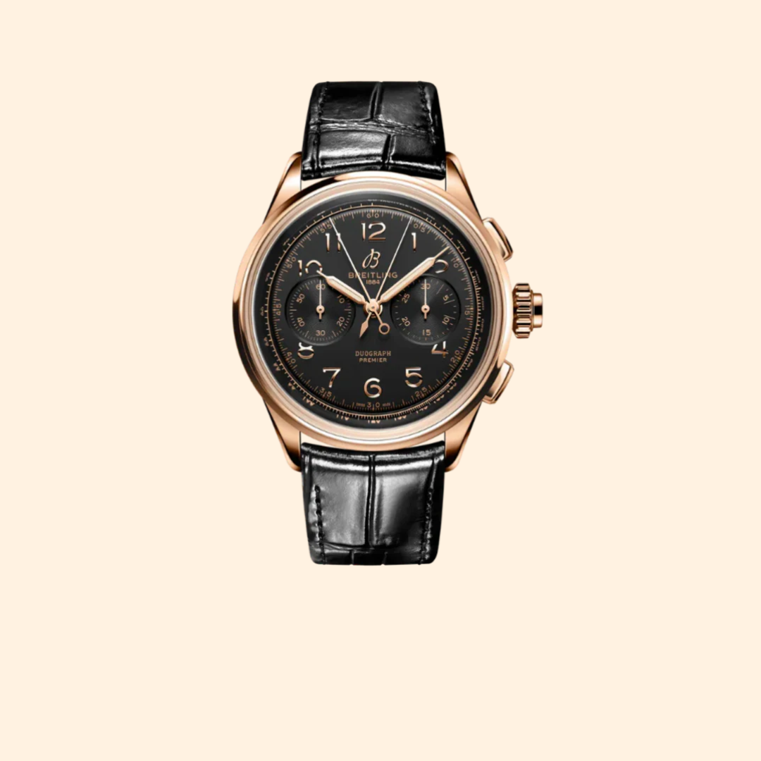 Breitling Premier B15 Duograph 42 mm 18k Rose Gold with Black Dial