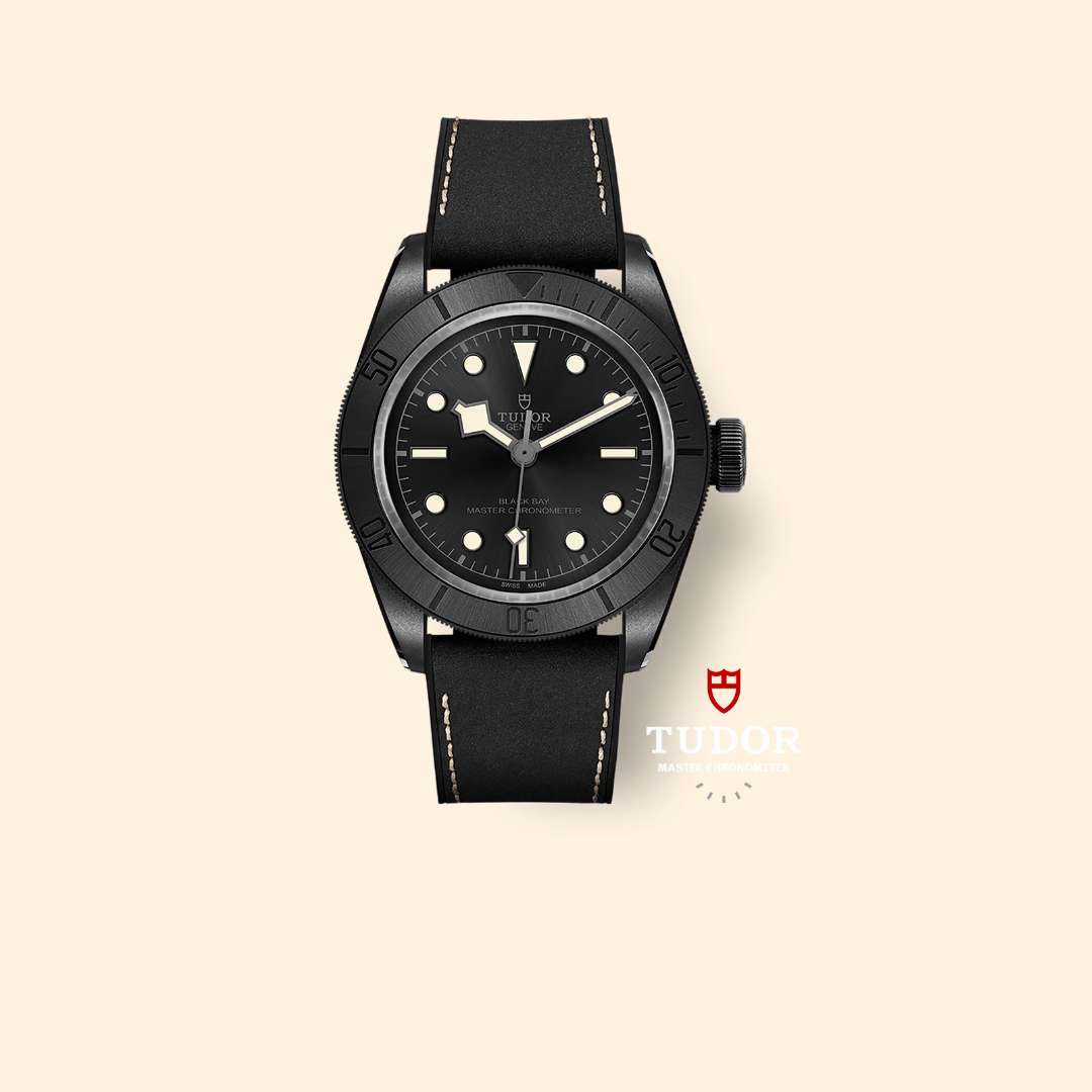 Tudor Black Bay Ceramic M79210CNU-0001 41mm Ceramic Case Hybrid Leather and Rubber Strap