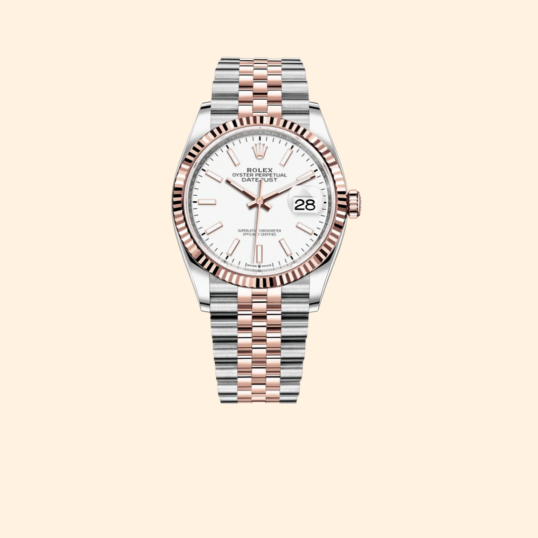 Rolex Datejust 36 Ref. 126231 – Two Tone Stainless Steel & Rose Gold White Dial Fluted Bezel on Jubilee