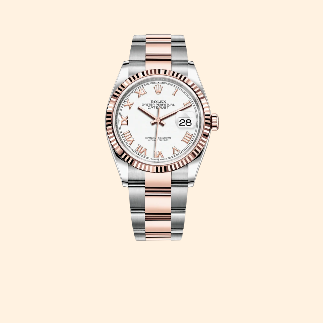 Rolex Datejust 36 Ref. 126231 – Two Tone Oystersteel & Everose Gold White Dial Fluted Bezel on Oyster