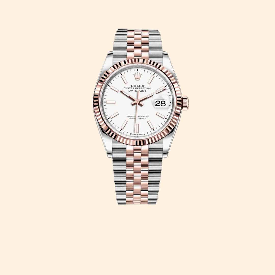 Rolex Datejust 36 Ref. 126231 – Two Tone Oystersteel & Everose Gold White Dial Fluted Bezel on Jubilee