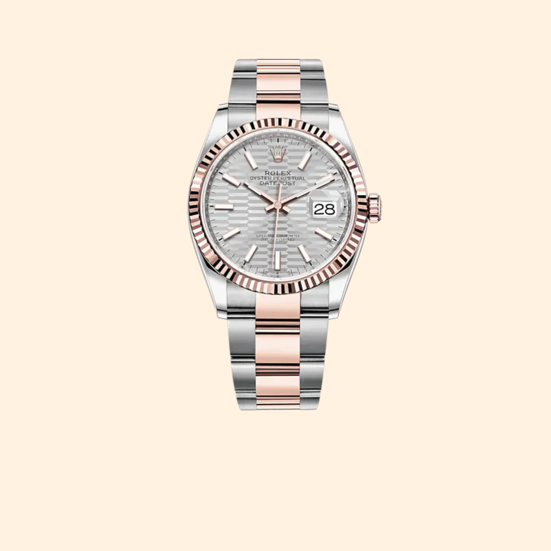 Rolex Datejust 36 Ref. 126231 – Two Tone Oystersteel & Everose Gold Silver Fluted-Motif Dial Fluted Bezel on Oyster