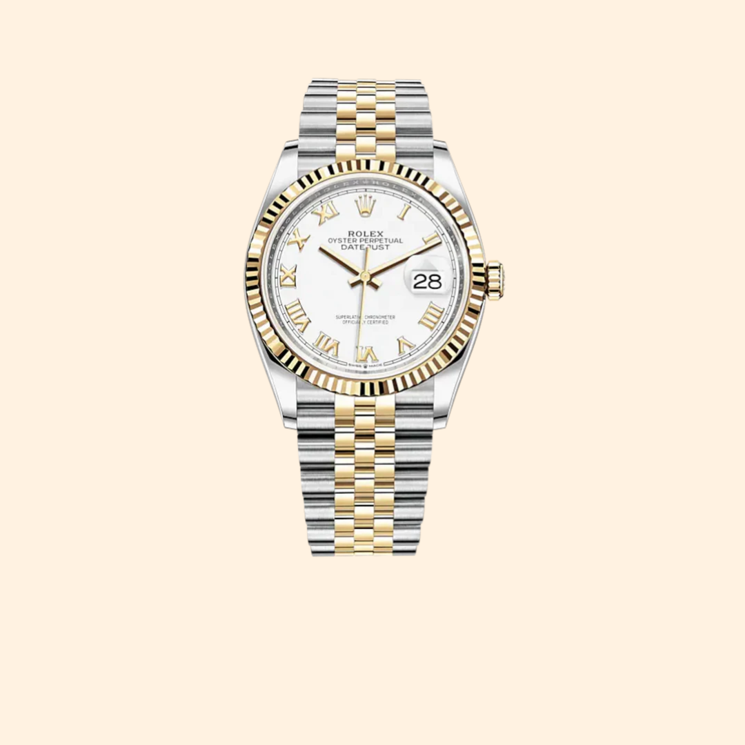 Rolex Datejust 36 Ref. 126233 – Two Tone Oystersteel & Yellow Gold White Dial Fluted Bezel on Jubilee