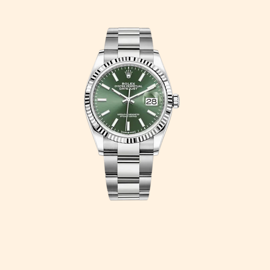 Rolex Datejust 36 Ref. 126234 – Oystersteel & White Gold Green Dial Fluted Bezel on Oyster