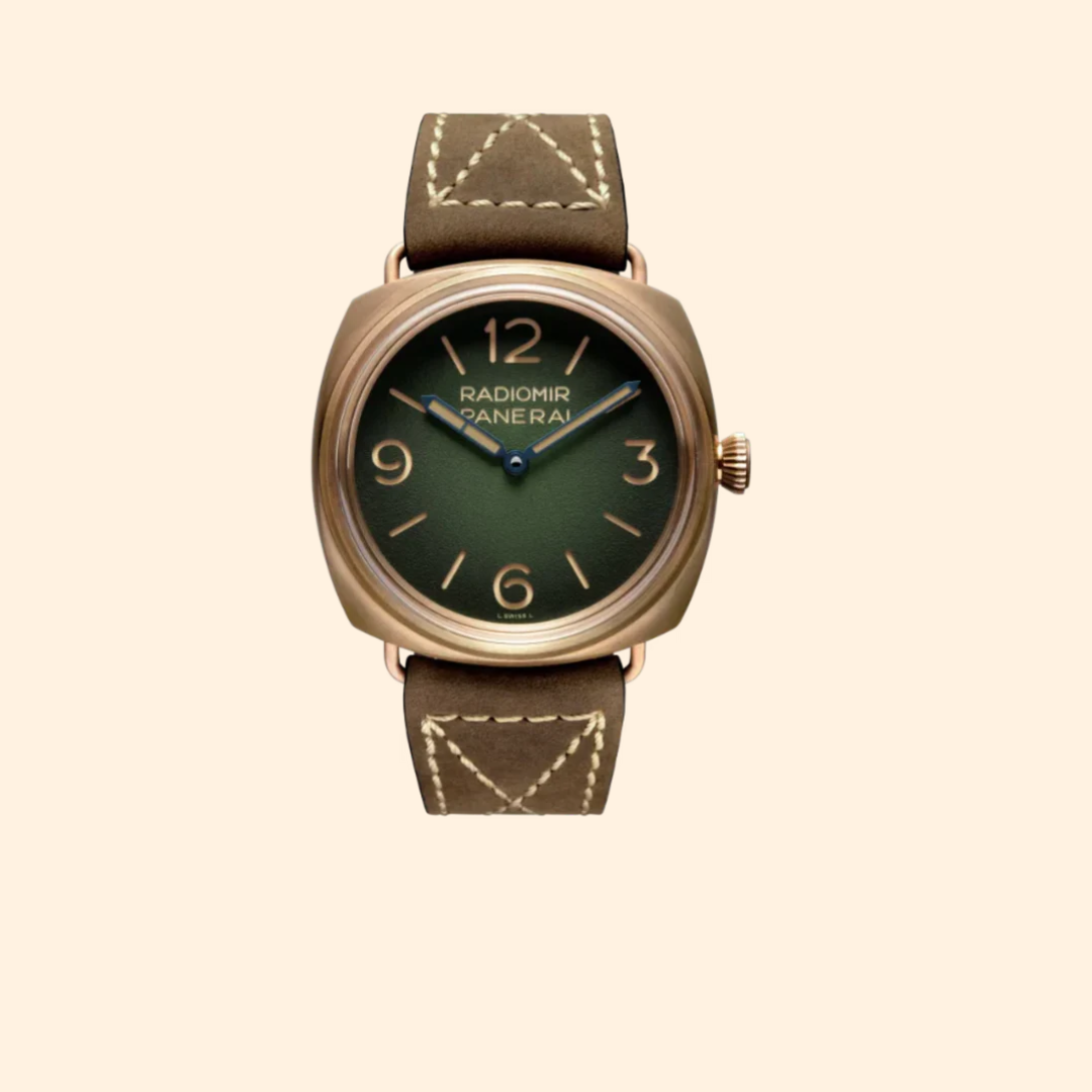 Panerai Radiomir Bronzo PAM00760 – 47mm Bronze with Shaded Green Dial on Brown Vintage Leather Strap