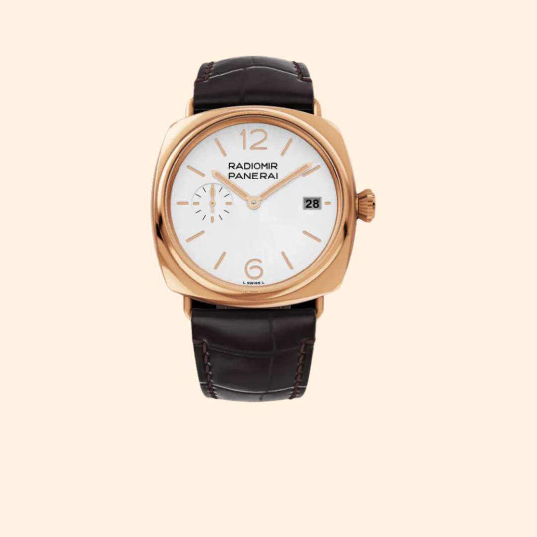 Panerai Radiomir Quaranta PAM01026 – 40mm Goldtech™ with White Dial on Brown Alligator Strap