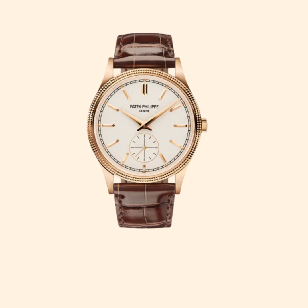 Patek Philippe Calatrava Ref. 6119R – 39mm Rose Gold with Silvery Grained Dial on Shiny Chocolate Brown Alligator Strap