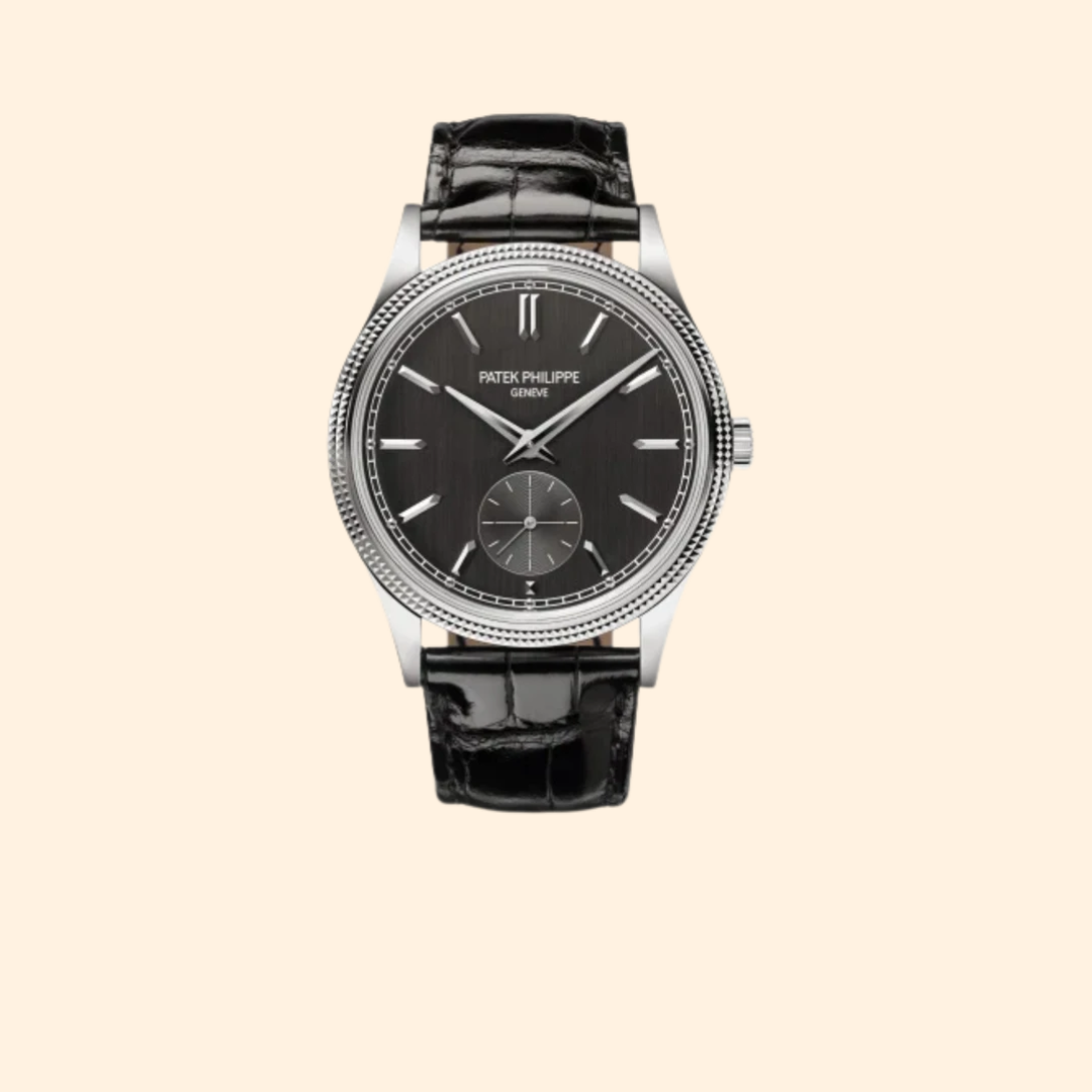 Patek Philippe Calatrava Ref. 6119G – 39mm White Gold with Charcoal Gray Satin Dial on Shiny Black Alligator Strap