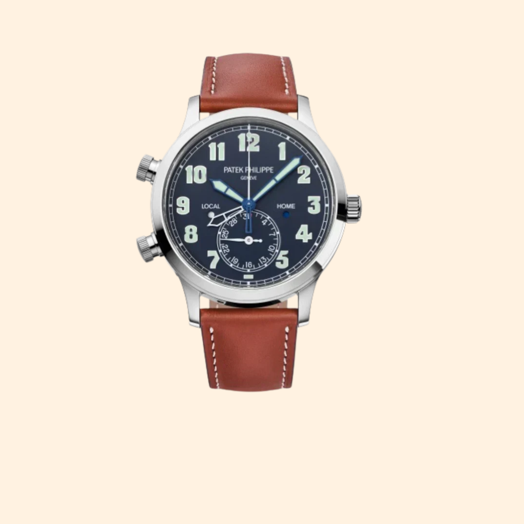 Patek Philippe Complications Ref. 5524G – 42mm White Gold Blue Varnished Dial on Vintage Brown Calf Leather Strap