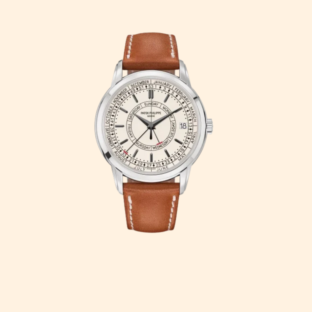 Patek Philippe Calatrava Ref. 5212A – 40mm Stainless Steel with Silver Opaline Dial on Light Brown Calfskin Strap