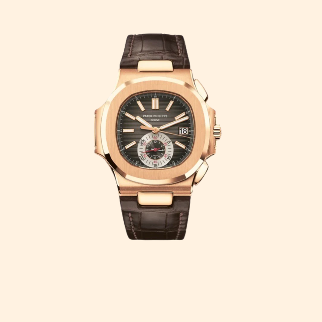 Patek Philippe Nautilus 5980R 40.5 MM Rose Gold Black Brown Embossed Dial on Matt Dark Brown Alligator Strap