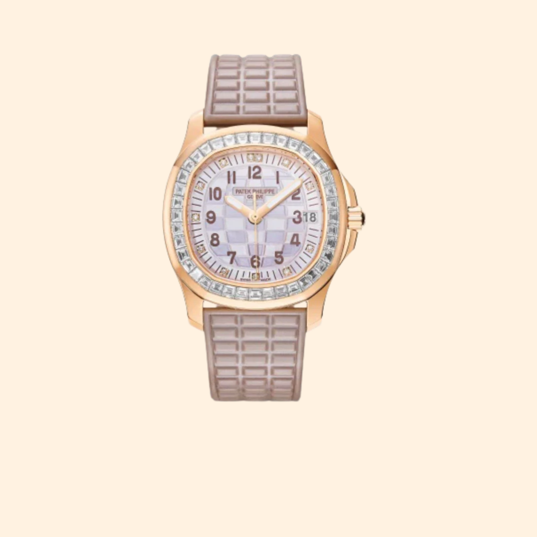 Patek Philippe Aquanaut Luce Haute Joaillerie Ref. 5072R – 35.6mm Rose Gold with Two-Tone Beige Mother-of-Pearl Dial on Pearly Beige Tropical Strap