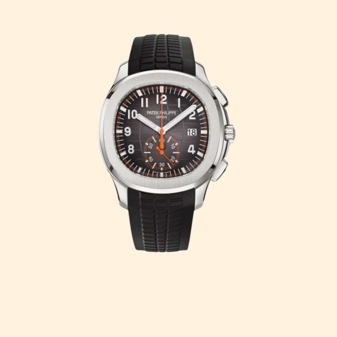 Patek Philippe Aquanaut Ref. 5968A-001 – 42.2mm Stainless Steel with Embossed Black Dial on Black/Orange Strap