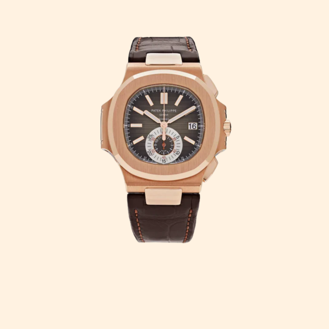 Patek Philippe Nautilus Ref. 5980R Chronograph 41 MM Rose Gold Brown Embossed Dial on Brown Alligator Strap (Tiffany Stamp)