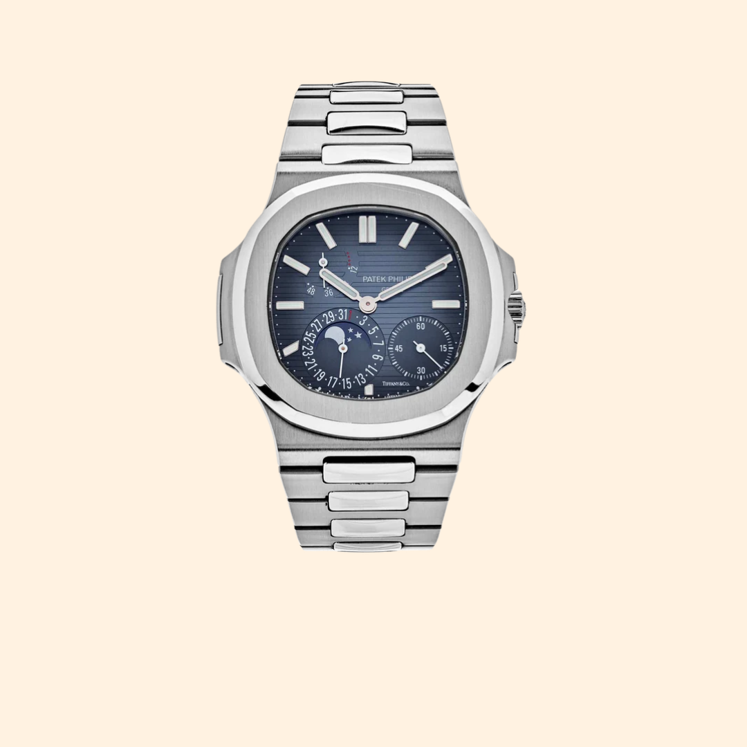 Patek Philippe Nautilus Moonphase Ref. 5712/1A Stainless Steel with Tiffany Stamp and Blue Embossed Dial on Stainless Steel Bracelet