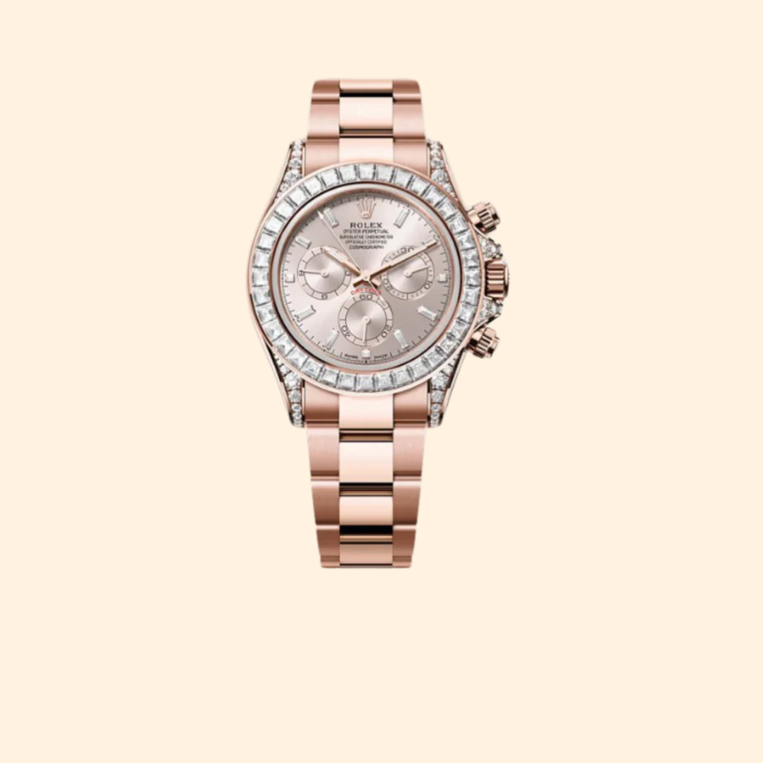 Rolex Daytona Ref. 126595TBR 40 mm Everose Gold Sundust Dial with Baguette Diamonds and Diamond-Set Bezel