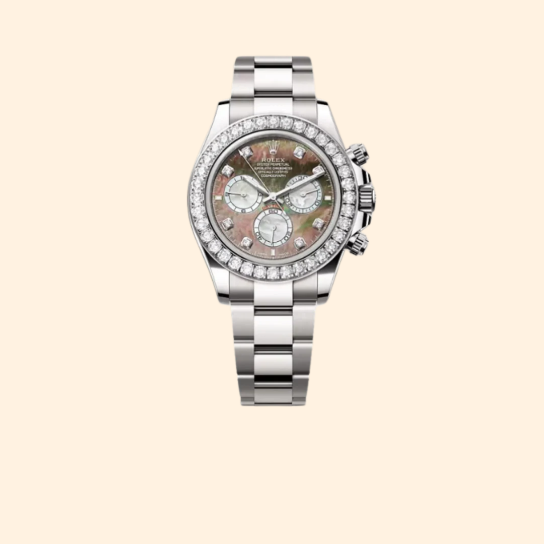 Rolex Daytona Ref. 126579RBR White Gold Black Mother of Pearl Dial with Diamonds and Diamond-Set Bezel