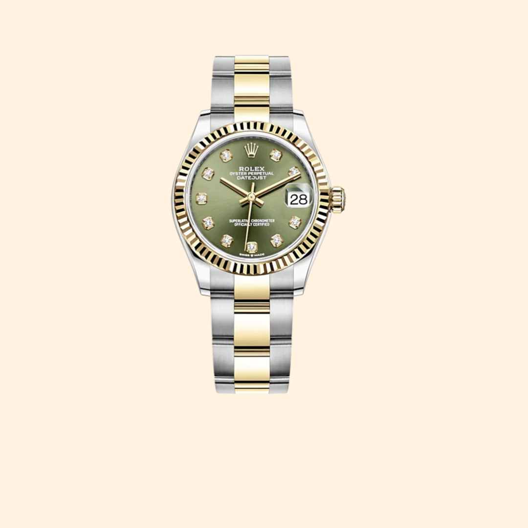 Rolex Datejust 31 Ref. 278273 31 mm Oystersteel and Yellow Gold with Olive-Green Diamond-Set Dial