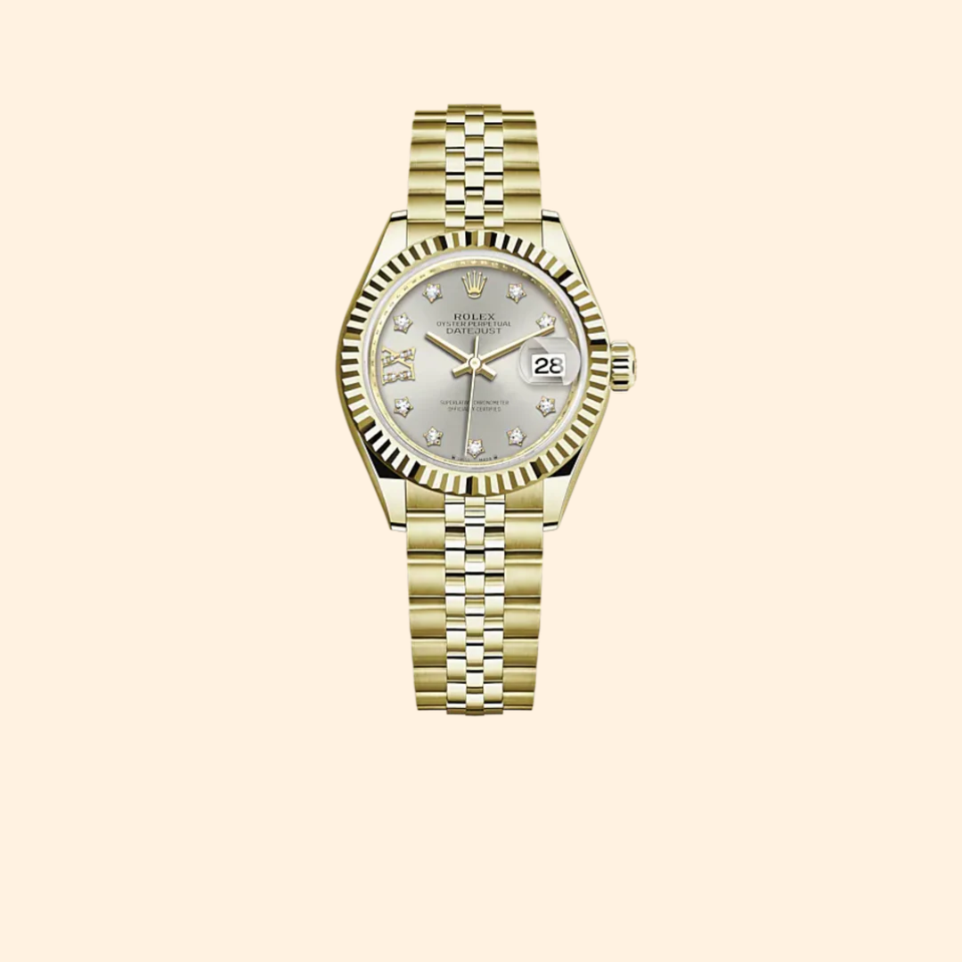Rolex Lady-Datejust 279178 28 mm 18k Yellow Gold with Silver Diamond-Set Dial