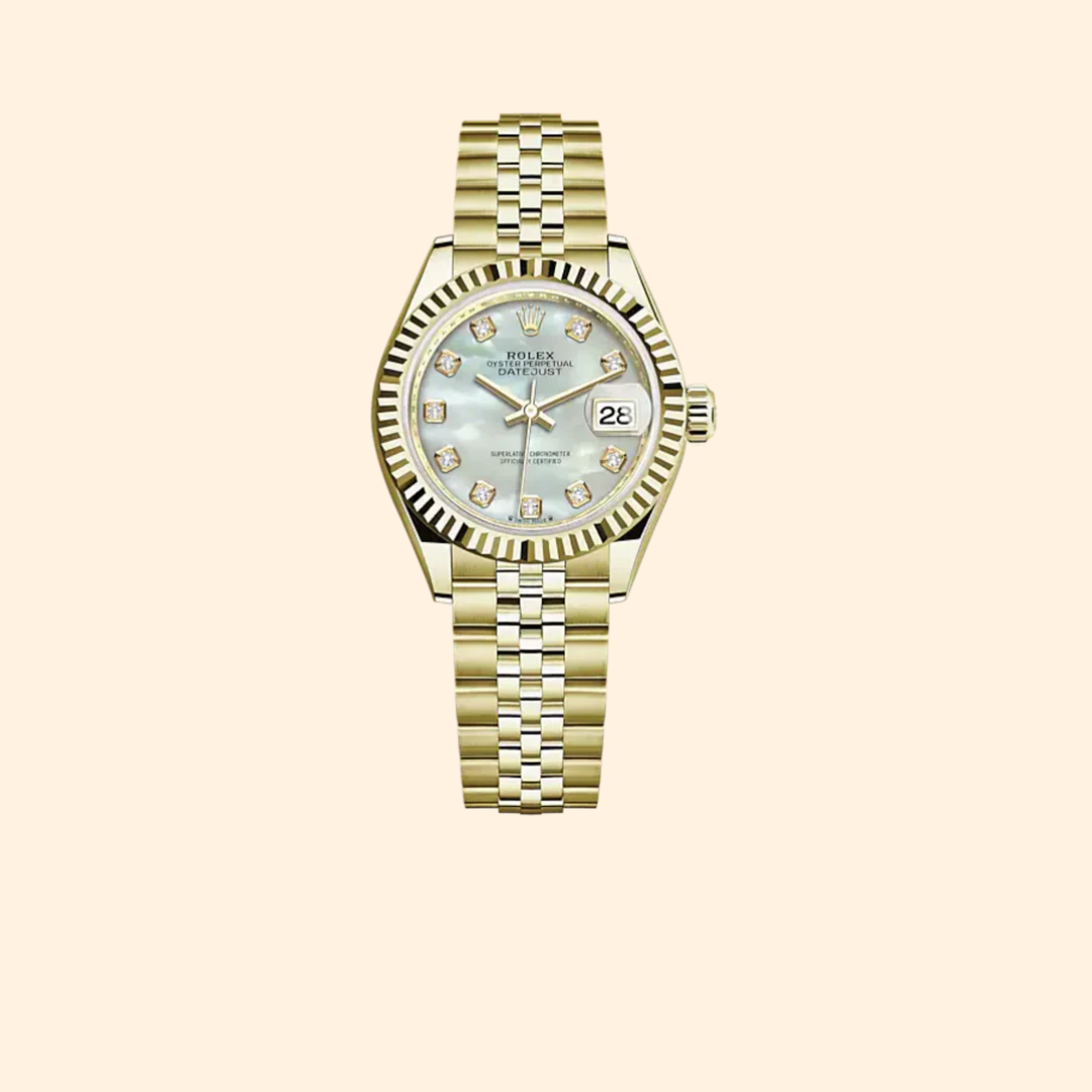 Rolex Lady-Datejust 279178 28 mm 18k Yellow Gold with White Mother-of-Pearl Diamond-Set Dial