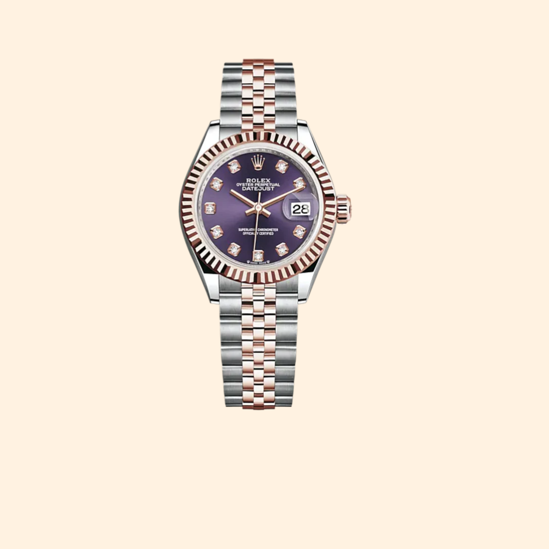 Rolex Lady-Datejust 279171 28 mm Oystersteel and Everose Gold with Aubergine Diamond-Set Dial and Fluted Bezel