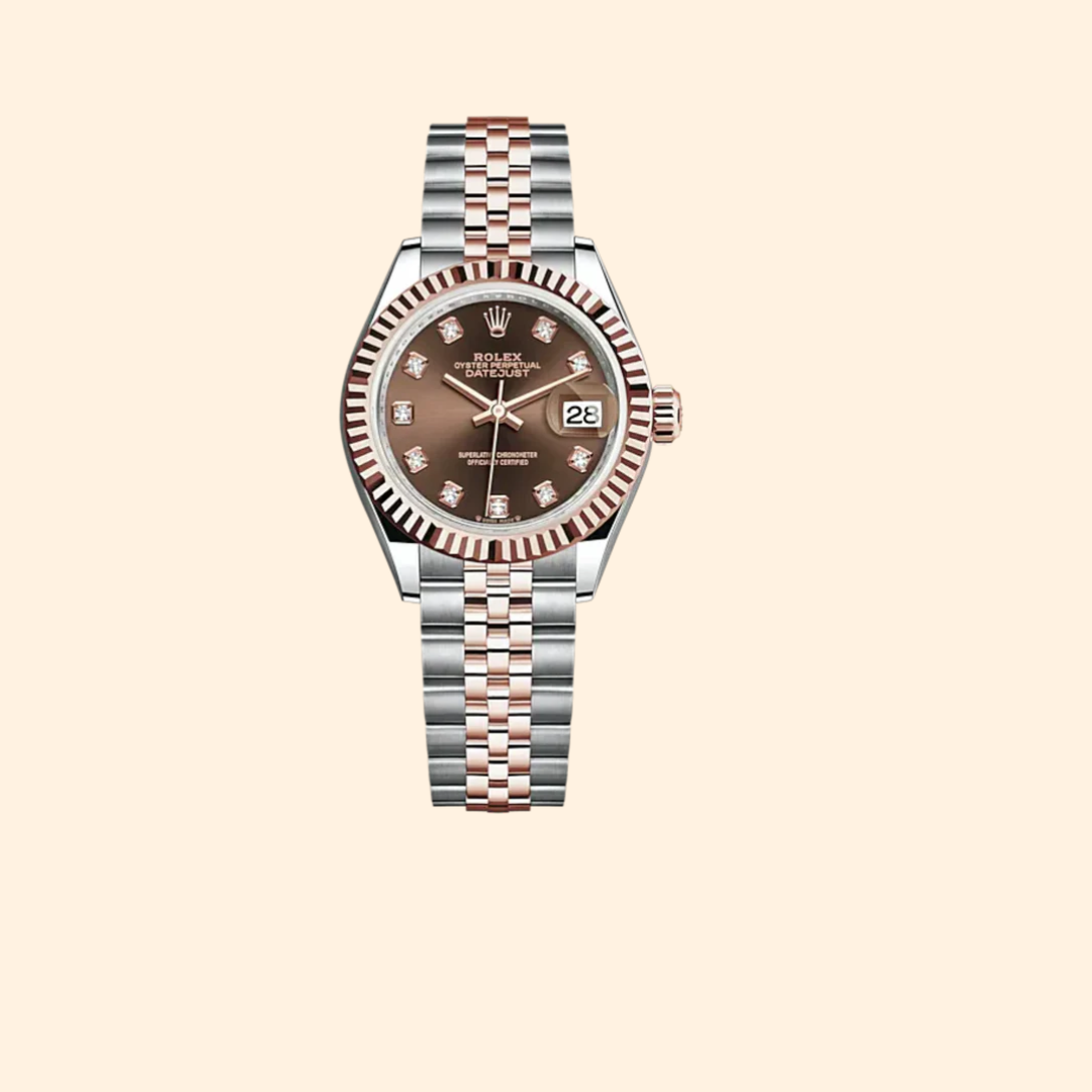 Rolex Lady-Datejust 279171 28 mm Oystersteel and Everose Gold with Chocolate Diamond-Set Dial and Fluted Bezel