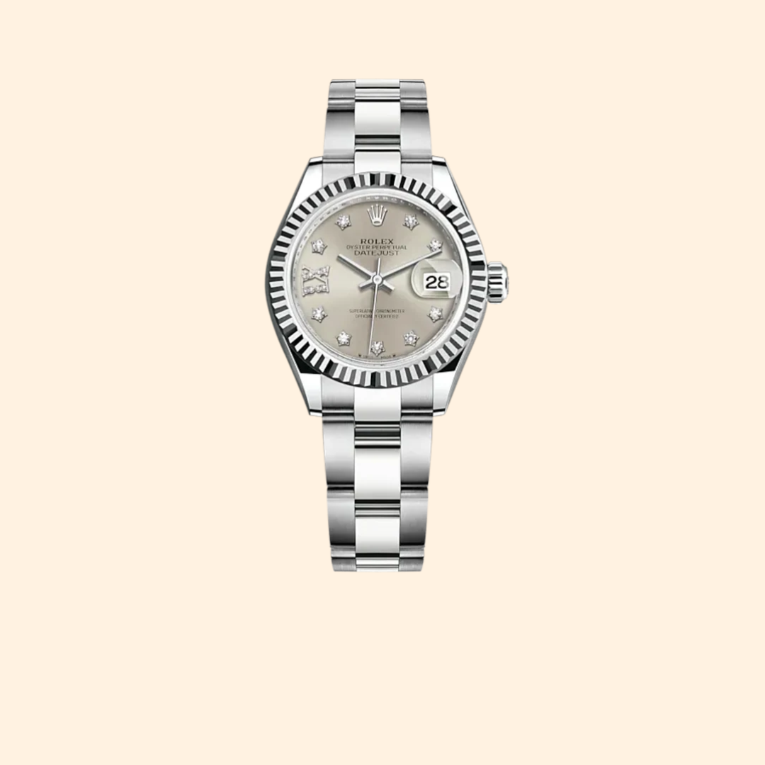 Rolex Lady-Datejust Ref. 279174 28 mm White Gold and Oystersteel with Silver Diamond-Set Dial and Fluted Bezel
