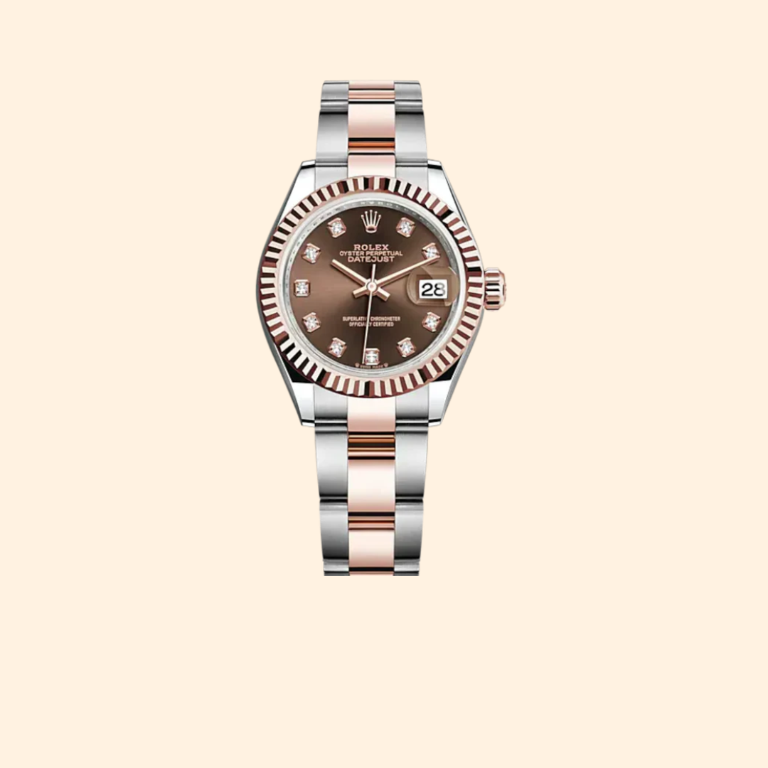 Rolex Lady-Datejust 279171 28 mm Oystersteel and Everose Gold with Chocolate Diamond-Set Dial and Fluted Bezel