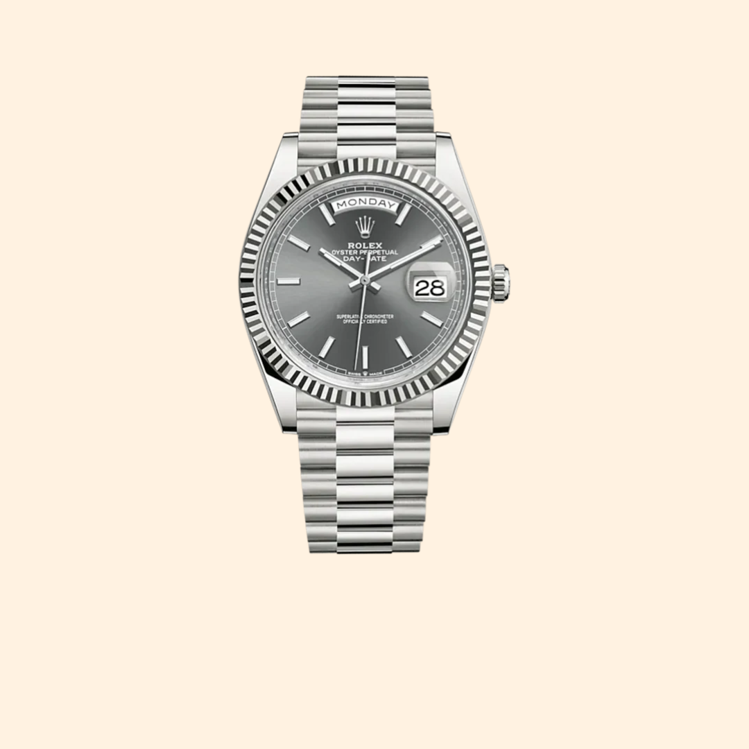 Rolex Day-Date 40 Ref. 228239 Platinum with Slate Dial & Fluted Bezel