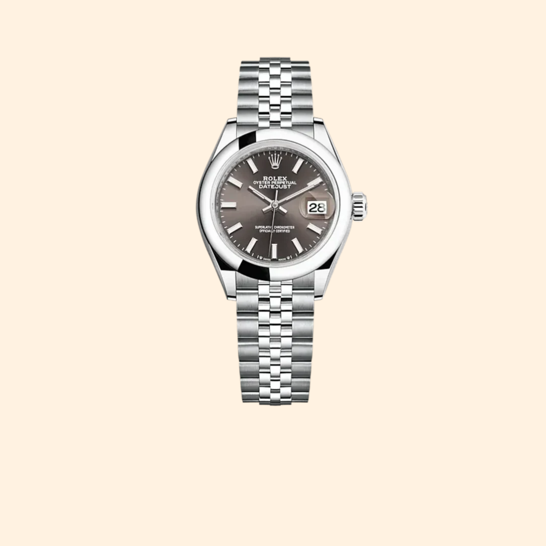 Rolex Lady-Datejust Ref. 279160 28 mm Oystersteel with Dark Grey Dial and Domed Bezel