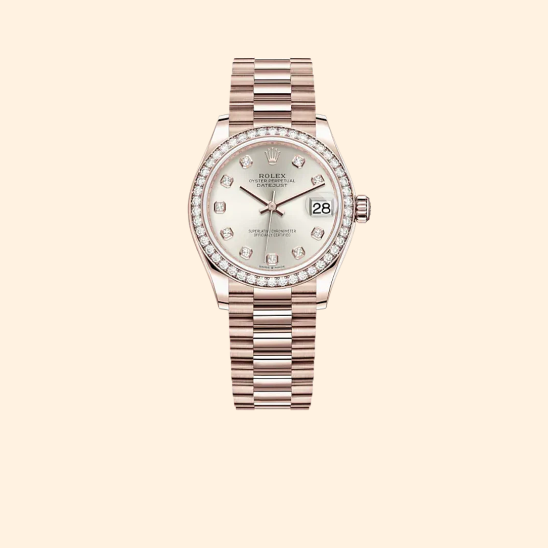 Rolex Datejust 31 Ref. 278285RBR 31 mm Everose Gold with Silver Diamond-Set Dial