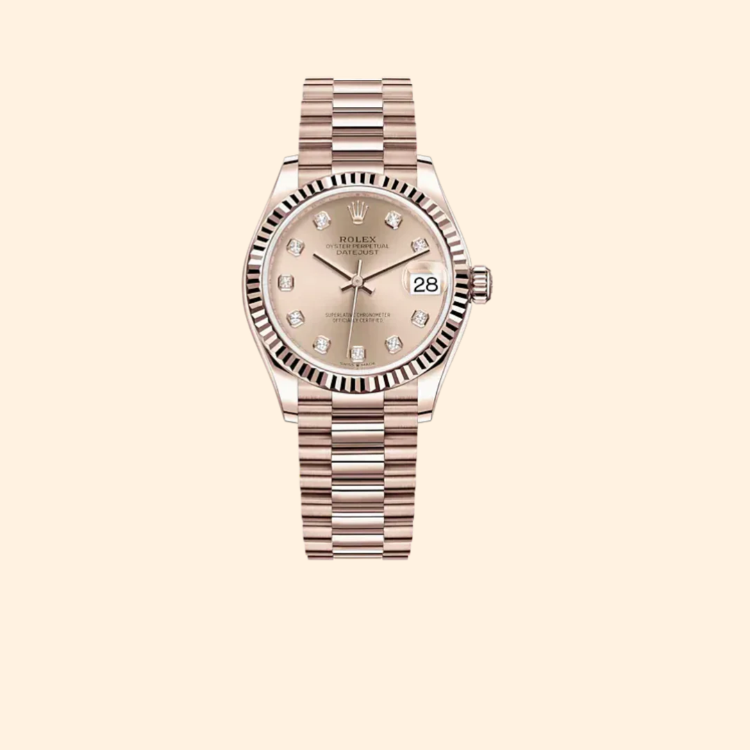 Rolex Datejust 31 Ref. 278275 31 mm Everose Gold with Rosé-Colour Diamond-Set Dial and Fluted Bezel