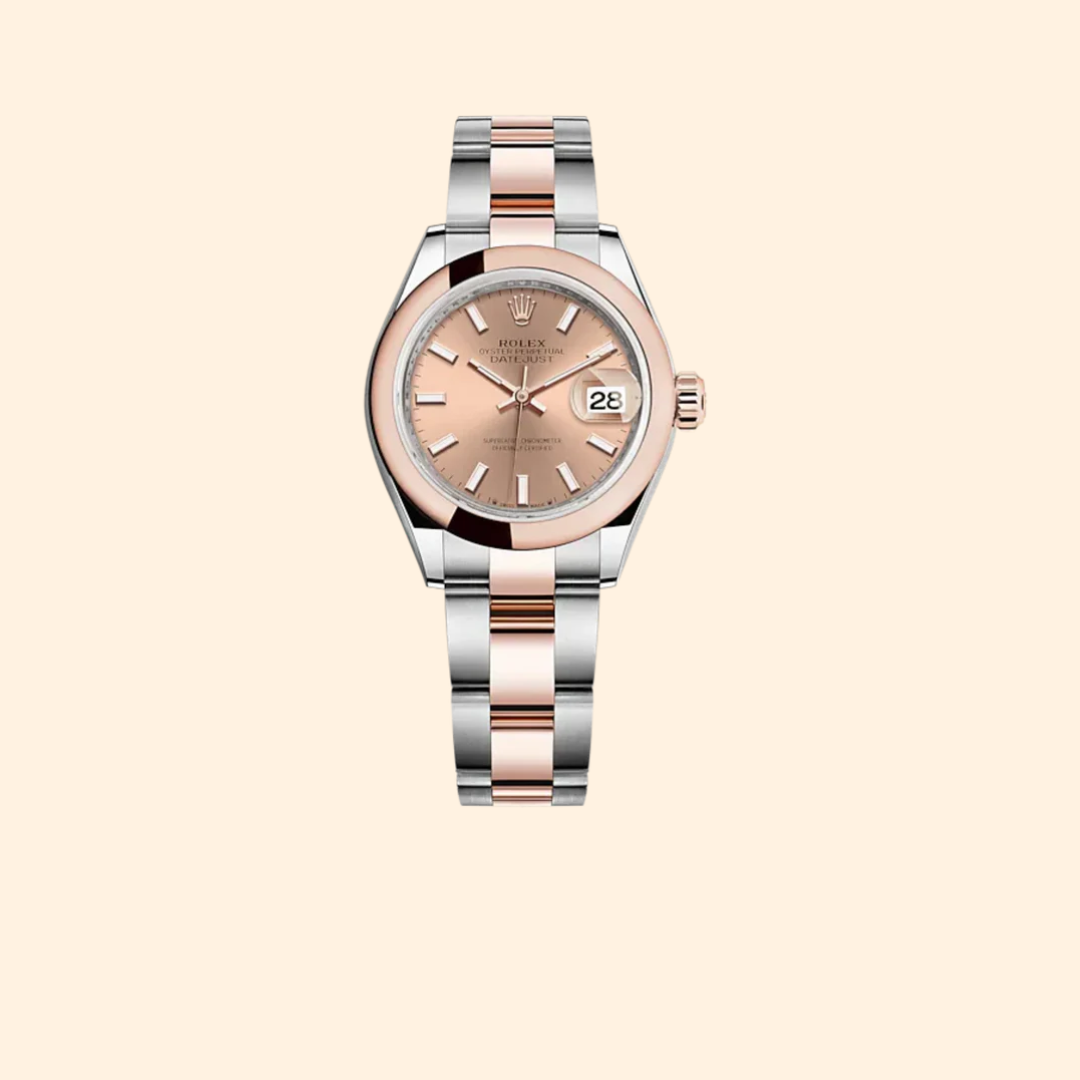 Rolex Lady-Datejust 279161 28 mm Oystersteel and Everose Gold with Rosé Dial and Domed Bezel
