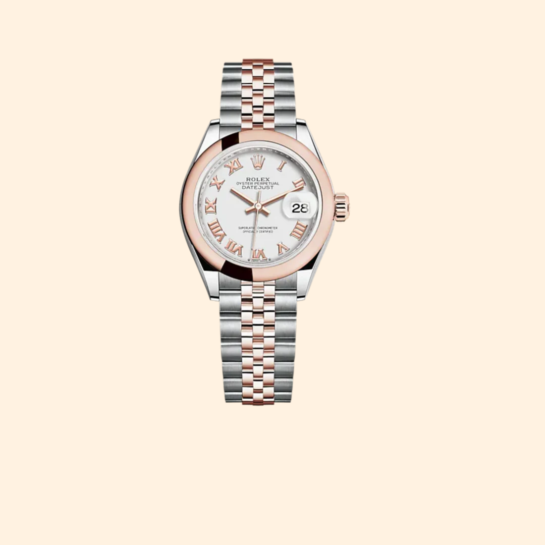 Rolex Lady-Datejust 279161 28 mm Oystersteel and Everose Gold with White Dial and Domed Bezel