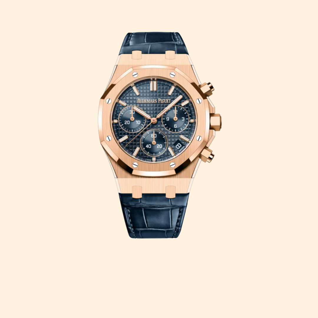 Audemars Piguet Royal Oak Ref. 26240OR.OO.D315CR.02 41MM Rose Gold Bleu Nuit Nuage 50 Dial on Blue Alligator Strap