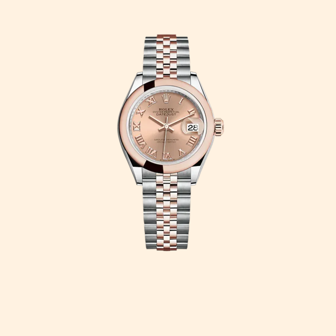Rolex Lady-Datejust 279161 28 mm Oystersteel & Everose Gold with Rosé-Colour Dial and Domed Bezel